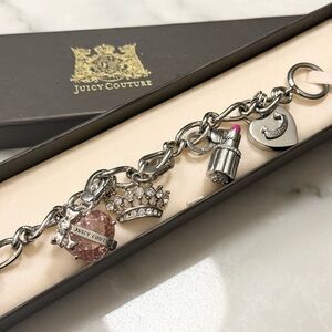 Juicy Couture Silver and Pink Charm Bracelet